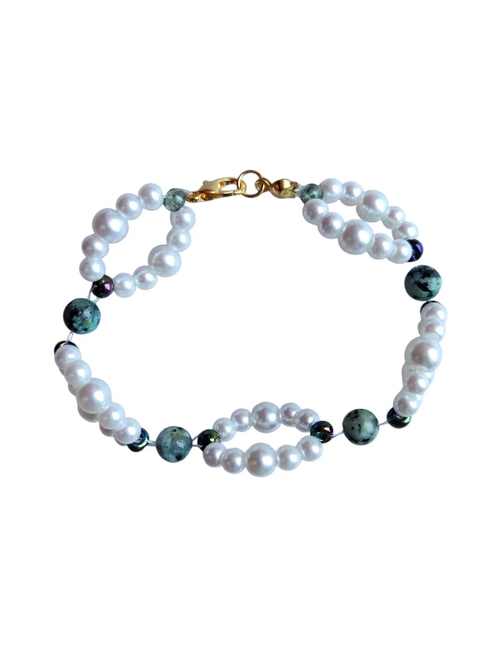 African Turquoise Jasper & Glass Pearl Beaded Bracelet